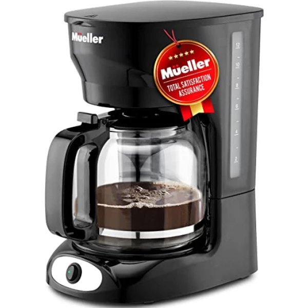 Mueller 12-Cup Drip Coffee Maker, Auto Keep Warm Function, Smart Anti-Drip System, with Permanent Filter and Borosilicate Glass Carafe, Clear Water...